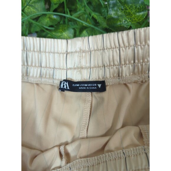 ZARA Women's Satin Effect Gold Striped Shorts Boxer Satin Size Medium - Picture 4 of 6
